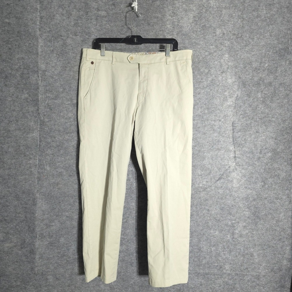 Meyer Bonn Men 37x27 Cream Khaki Chino Trousers Germany Flat Front Pants 106